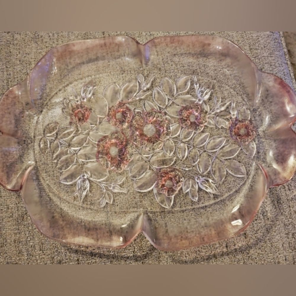 #Vintage #Mikasa #Rosella #Walther Pink Frosted #Crystal Oval Platter 16 X 11.5